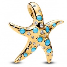 Funkelnder Blauer Seestern PANDORA SHINE Charm-Anhänger 14 Karat Vergoldung 7638