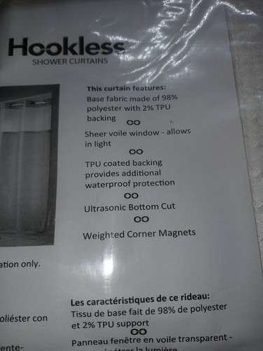 Hookless M6 S6 Gemini Shower Curtain White With Window & TPU Backing, - Picture 4 of 7