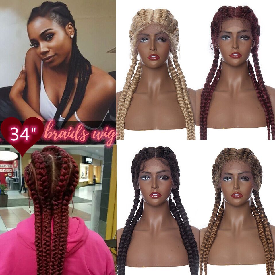 Lace Front Hand Braided Updo Bun Cornrow Braids Women Wigs Long Hair 35  African