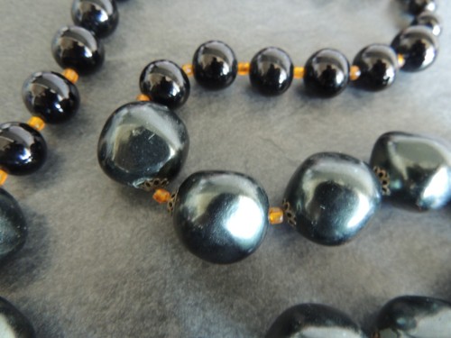 Hermosa Collar Vintage En Piedra Dura Ónix Negro , Años 60 - Imagen 7 de 9