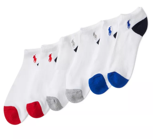 Polo Ralph Lauren Big Boys Classic Sport Low cut Socks 6-pack Size M 9-11 White - Picture 2 of 8
