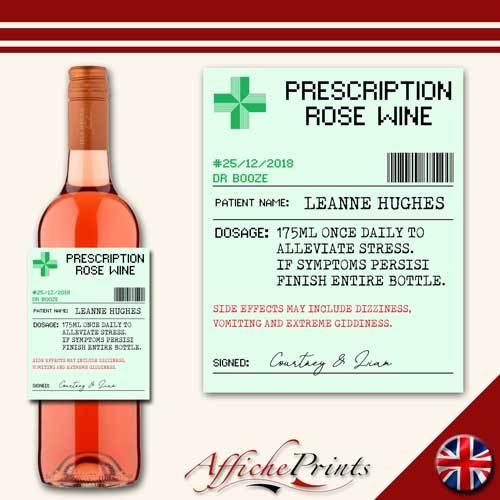 Personalised Rose Wine Label Prescription Medicine Custom Scratch Resist Sticker - Picture 1 of 1