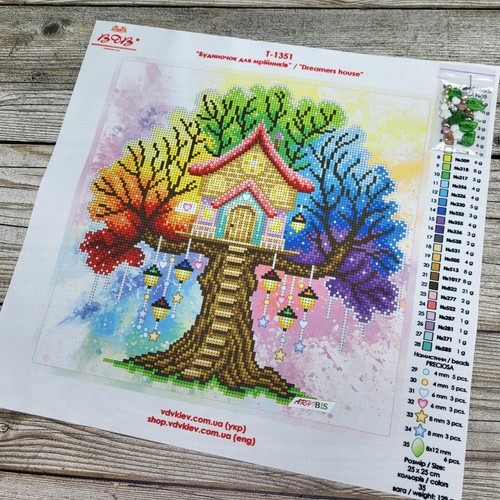 Tree House Bead Embroidery Scheme on Canvas DIY Stamped Printed Pattern t-1351 - Picture 8 of 11