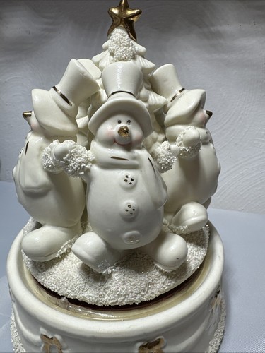 JC Penney Home Collection Musical Ivory Bisque Snow Skaters Music Box - Picture 2 of 6