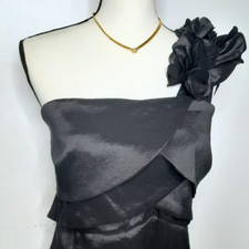 Snap Size 14 Vintage One Shoulder Cocktail Dress Black Ruffle Midi Womens Formal