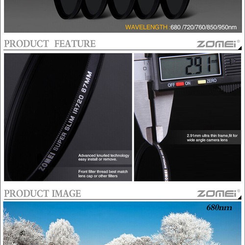 30.5-82mm IR Filter 680nm+720nm+760nm+850nm+950nm X-Ray Infrared Filter ZOMEI - Picture 7 of 29