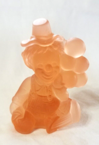 Iffy Mosser Satin Frosted Peach Glass Clown Figurine Decor w Balloon w Box VTG - Picture 2 of 13