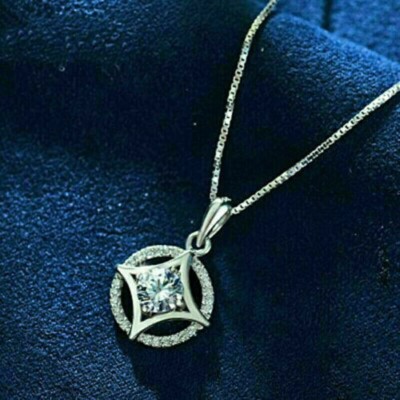 2Ct Round Cut Lab-Created Diamond 14k White Gold Plated Beautiful Halo Pendant