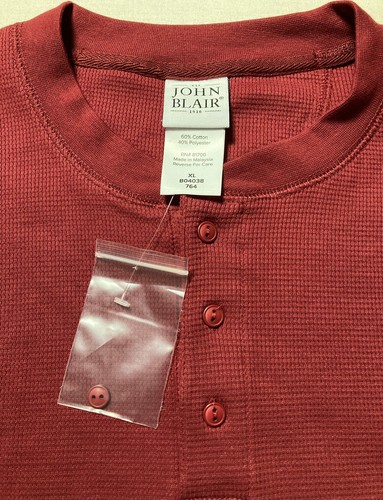 Mens John Blair Long Sleeve Waffle Knit Thermal Henley Shirt B04038 Brick XL NIP - Picture 5 of 12