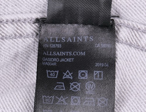 Chaqueta Allsaints Gasidro Envejecida Gris Claro Denim Suave Para Hombres Talla XXL - Imagen 11 de 11