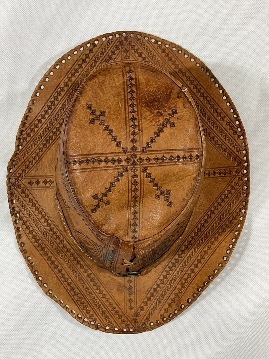 Vintage 1970’s handmade leather leather hat Small / Medium 60s / 70s Handmade Leather Biker Cap  main image 4
