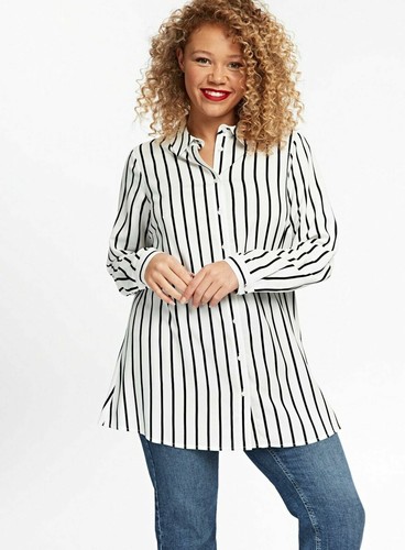 CAMISA EVANS BLANCA/NEGRA A RAYAS BLUSA MANGAS LARGAS ENROLLABLES Tallas Plus 14 a 2 - Imagen 2 de 5