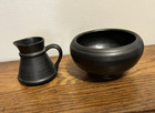 Prinknash Abbey Black Lustre Creamer Earthenware Open Sugar Set , Pre-Owned