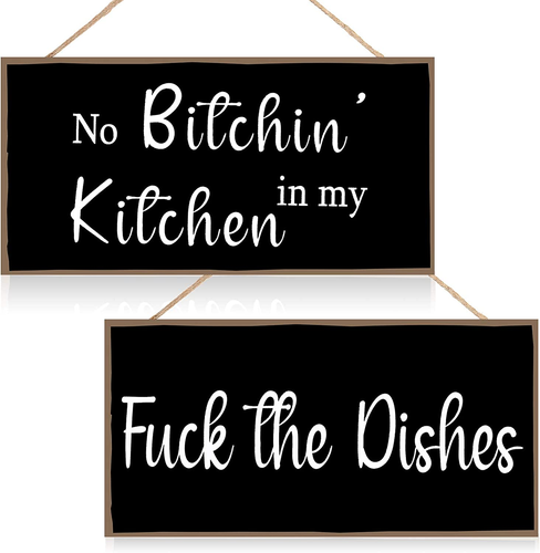 2 Pieces Funny Kitchen Signs the Dishes Hanging Wall Art Decoration No Bitchin i - Picture 10 of 12