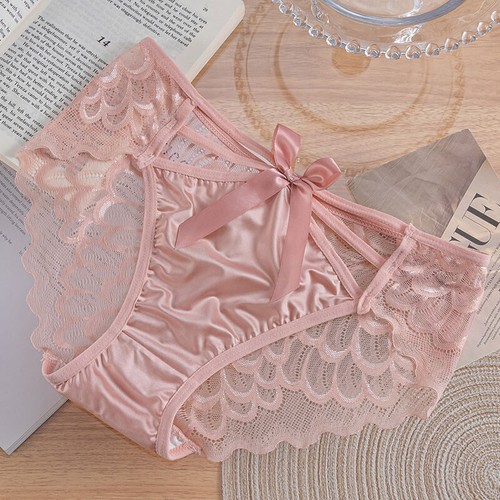 Silk Satin Silky Women's Briefs Knickers Bow Underwear Seamless Lace Panties - Picture 24 of 35
