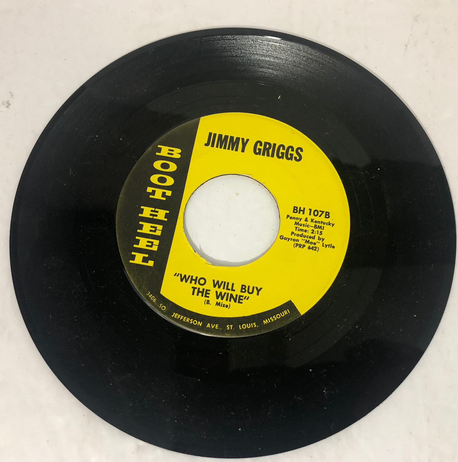rare 45 Jimmy Griggs BootHeel Charlotte NC Who will Buy Wine St Louis