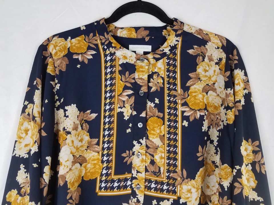 Blusa Top Floral Charter Club Mujer Talla L Manga Larga Multicolor Informal Transparente Foto 2 de 4
