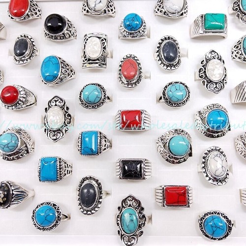 mixed 36pcs turquoise rings vintage style men women jewelry bulk - Picture 1 of 12