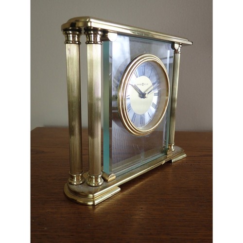 Howard Miller Model 613-627 Metal & Glass Mantle Desk Clock Art Deco Gold Glass - Picture 2 of 7