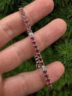 Diamond Tennis Bracelet 14K Real Yellow Gold 10Ct Round Cut Natural Red Ruby &