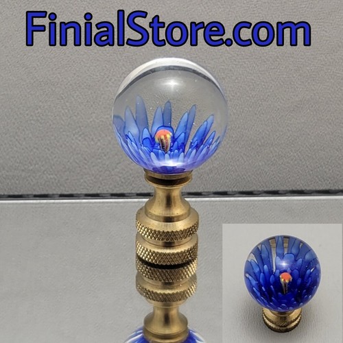 Lámpara de vidrio con infusión de flores azul oscuro acabado níquel/pulido/bases de latón antiguo - Imagen 15 de 17