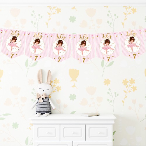 Ballerina Personalised Birthday Bunting,Birthday Party Banner,Choose Hair Colour - Picture 11 of 11