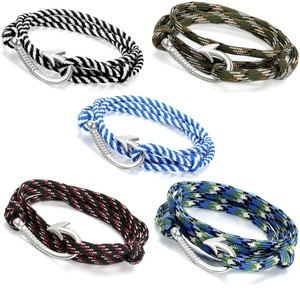 5PCS-Fish-Hook-Adjustable-Multistrand-Military-Camouflage-Rope-Wrist-Bracelet
