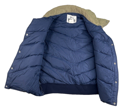 VINTAGE 80s WOOLRICH Down Puffer Vest Blue Snap Front Beige USA Size Large L - Picture 3 of 8