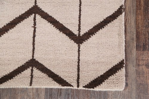 Trellis Ivory Moroccan Hand-Knotted Oriental Wool Runner Rug Chevron Carpet 3x10 - Picture 6 of 12