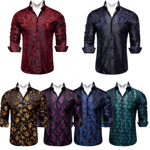 Men Fashion Button Down Shirt Casual Long Sleeve Black Solid Dress Shirts XL