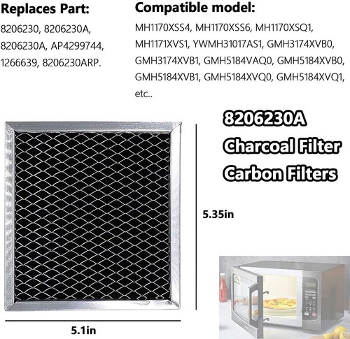 8206230A Microwave Charcoal Filter Compatible for Whirlpool MAYTAG KITCHENAID - Picture 2 of 5