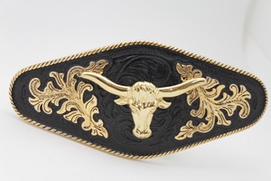 Men Silver Round Belt Buckle Fashion Skeleton Bull Skull Texas Long Horns Cow