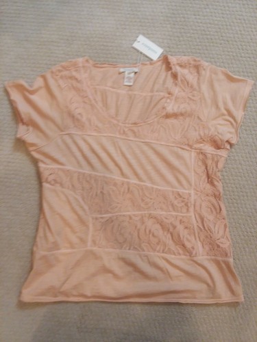 Sundance Ladies Top, Peach, 100% Cotton with Lace Overlay. Size Large, NEW!