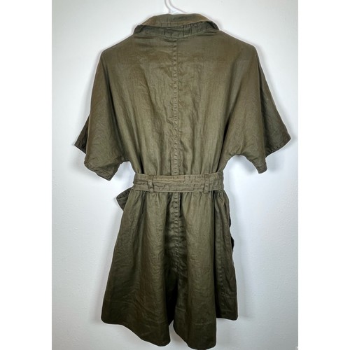Banana Republic Dress 100% Linen Womens Sz XS Olive Green Short Sleeve Utility - Picture 3 of 8