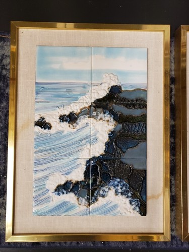 Par de obras de arte de azulejos de cerámica fuertes Harris G. enmarcados tituladas "Old Sow Whirlpool" - Imagen 2 de 6