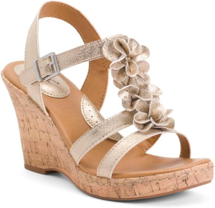 新品　箱あり　Cocotte wedge sole sandals 36サイズ NEW BOC BY BORN GOLD LEATHER FLORAL WEDGE PLATFORM COMFORT