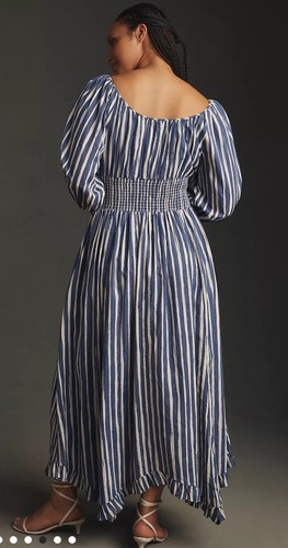 Maxi abito Anthropologie manica lunga Sweetheart midi stampato motivo blu S nuovo con etichette - Foto 9 di 9