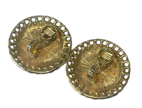 90s Vtg Monet Clip On Earrings Statement Fashion Costume Jewelry Gold Tone Black - Picture 4 of 6