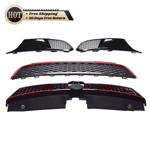 Silscvtt Front Upper+Lower Grille For 2011-2014 VW Jetta MK6 Red Trim With Bezel - Picture 5 of 14