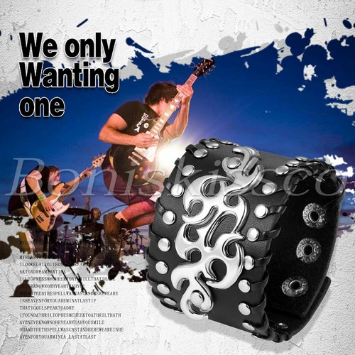 Men's Punk Rocker Gothic Heavy Wide Rivet Leather Wraps Cuff Bracelet Wristband - Picture 38 of 40