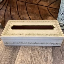 Vintage Gold Accents Board Hinged Tissue Box Holder 10.5  x5  x2.6  Retro Mid Mod