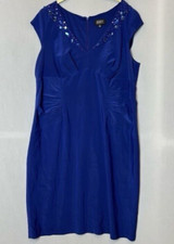 Adrianna Papell Dress Womens 16W Blue Sheath Cap Sleeve V Neck Formal