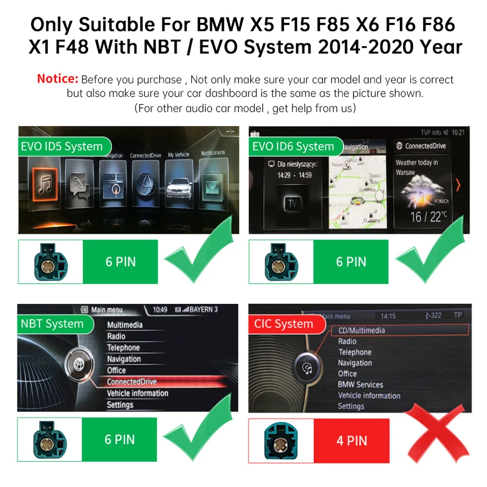 Wireless CarPlay Android Auto GPS Für BMW X5 F15 F85 X6 F16 F86 X1 F48 X3 X4 F25 - Bild 3 von 4