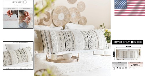 Chic Black & Neutral 20x54 Decorative Pillow Cover – Comfortable Boho Style - Picture 2 of 8