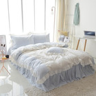 Blue Lace Cotton Bedding Set Bed Lattice Sheet Gentle Lovely Girl Quilt Cover