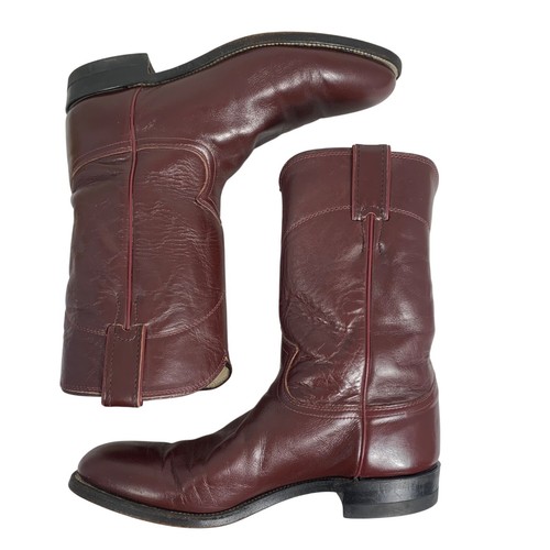 1980s Justin Boots Ladies Ropers SZ 9 Western Stitching Wine Cordoba Leather USA - Picture 6 of 9