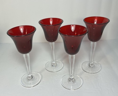 SET 4 herzlicher Aperitif oder Digestif Sherry Likör RUBINROT GLAS Stamm - Bild 8 von 9