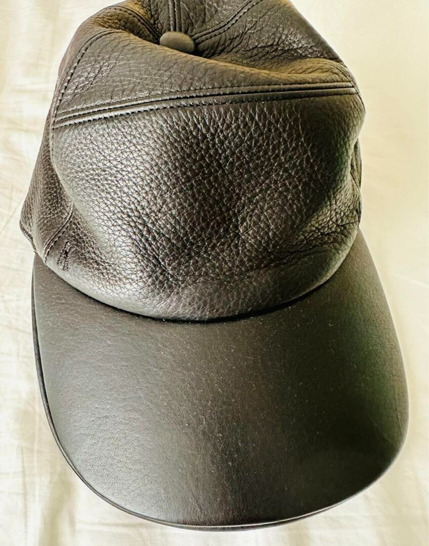 HERMES H logo Leather Cap hat cap baseball cap Cashmere / Leather Black 58