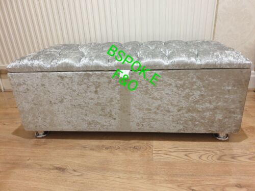 Storage Ottoman Box Chesterfield BlanketBox Footstool Footrest In Crushed Velvet - Picture 13 of 27