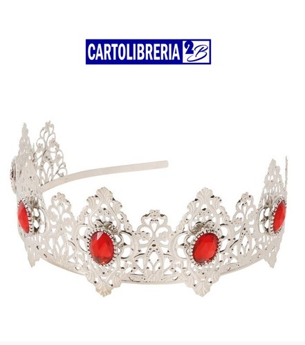 Corona Diadema principessa argento metallo con gemme- Accessori Carnevale ADULTO - Foto 2 di 2